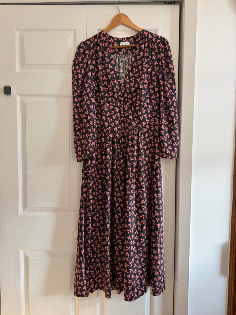Sandro Black Maxi Dress with Pink Floral Print